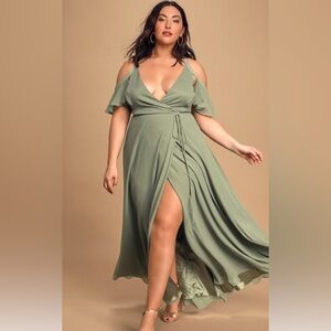Lulus Sage Cold Shoulder Easy Listening Dress